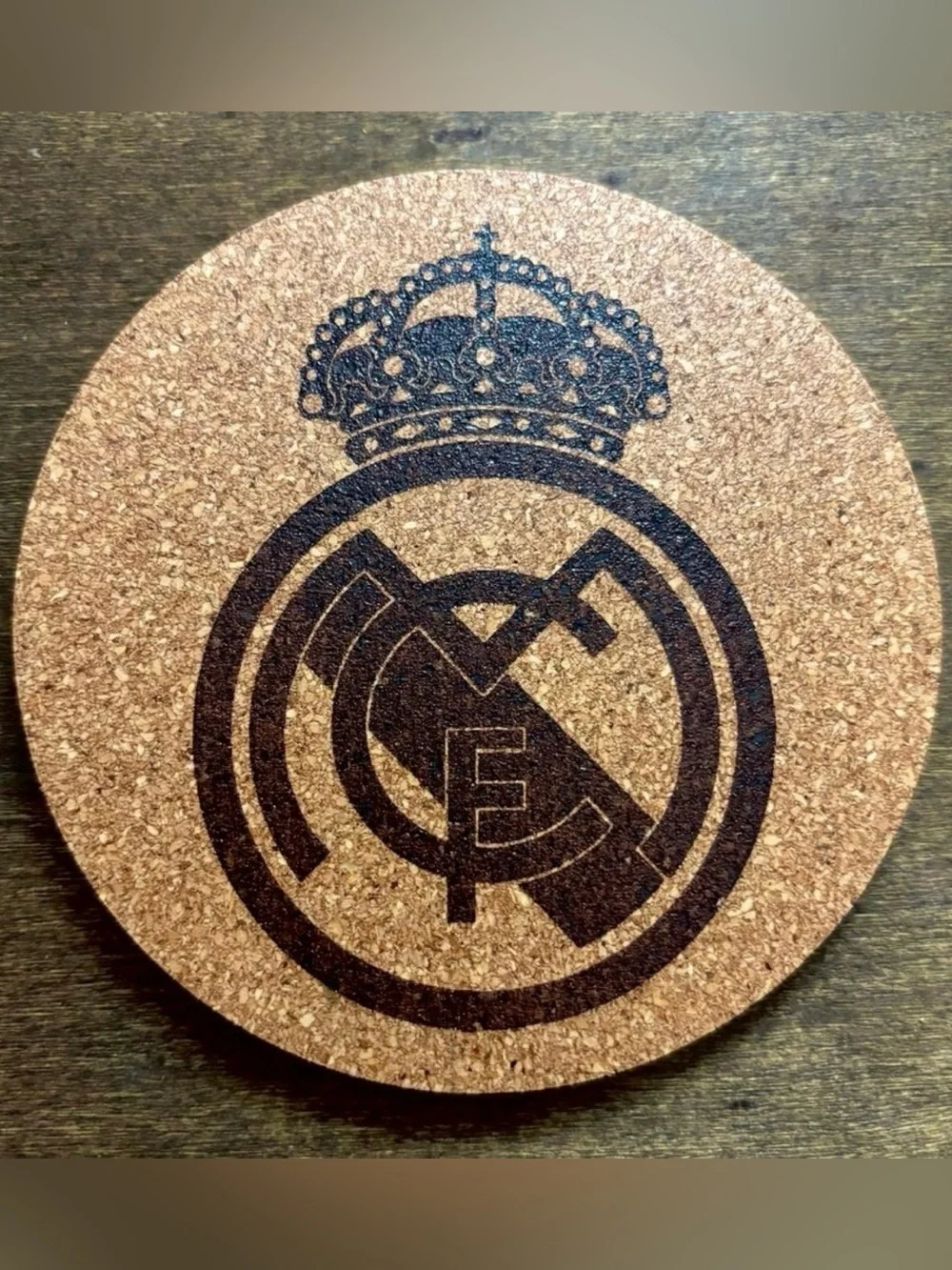 Real Madrid Logo Laser Engraved Cork Coasters Lot of 4